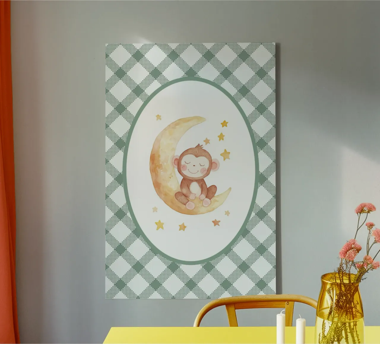 Monkey Sleeping on the Yellow Moon canvas by Jungle Joy Art