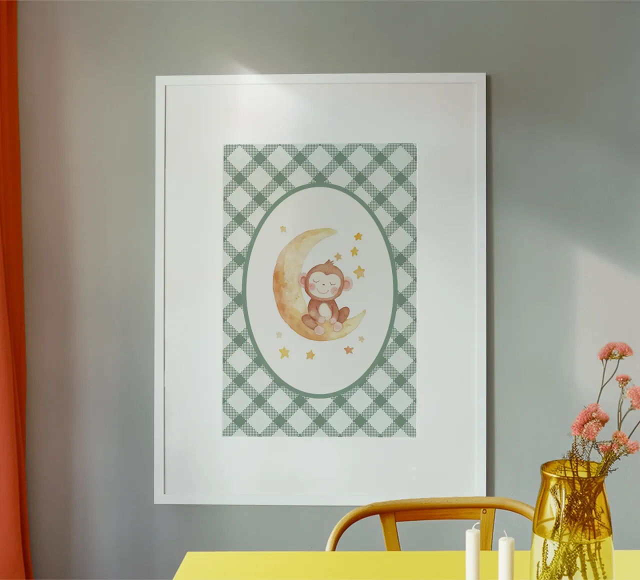 Singe dormant sur la lune jaune hahnemühle de Jungle Joy Art