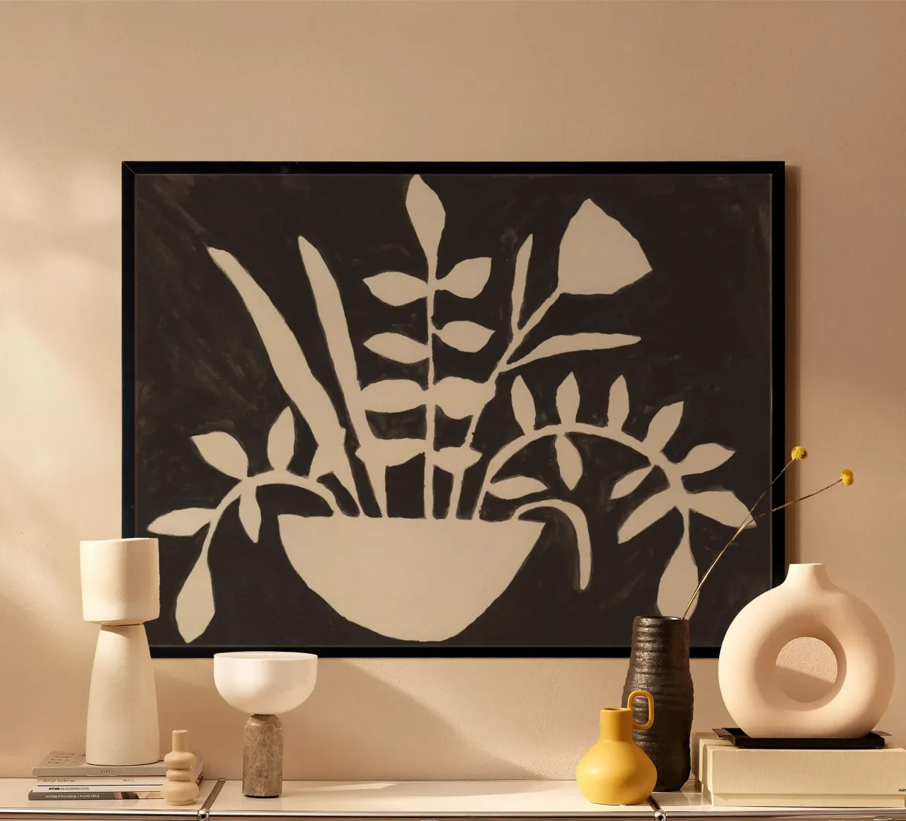 Leafy Silhouettes poster with wooden frame by Alisa Galitsyna