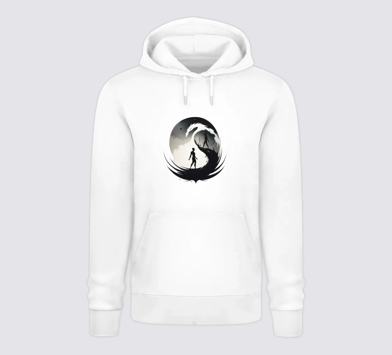 a symbolic journey between two figures and a dragon felpa con cappuccio da DesignDoodle