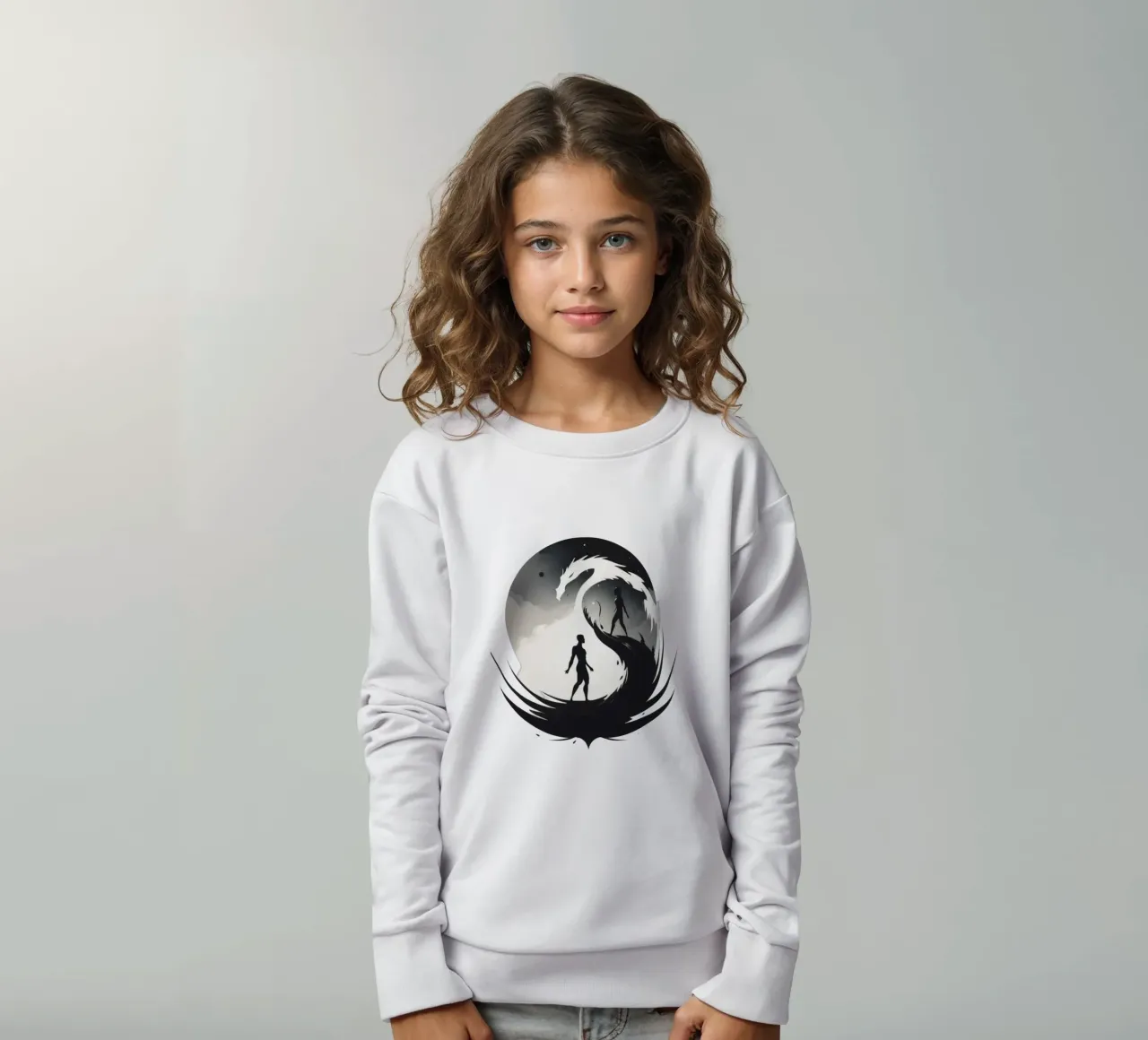 a symbolic journey between two figures and a dragon felpa bambino da DesignDoodle