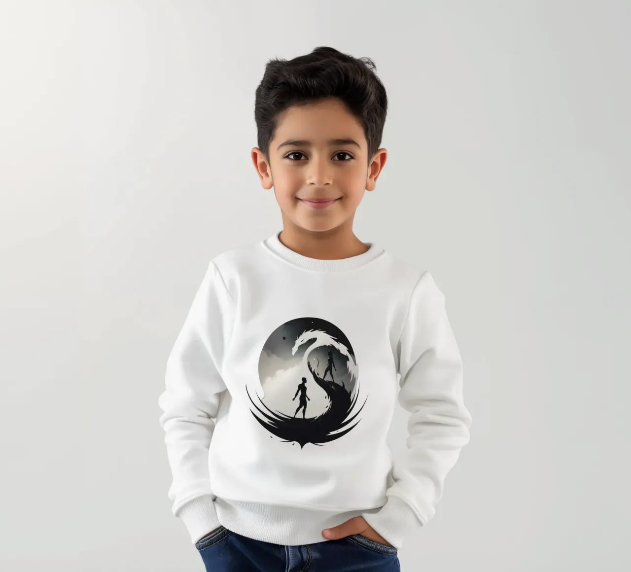 a symbolic journey between two figures and a dragon felpa bambino da DesignDoodle