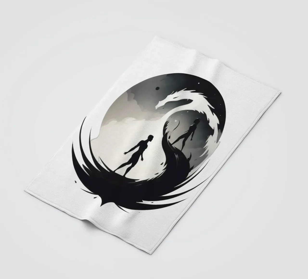 a symbolic journey between two figures and a dragon coperta in pile da DesignDoodle