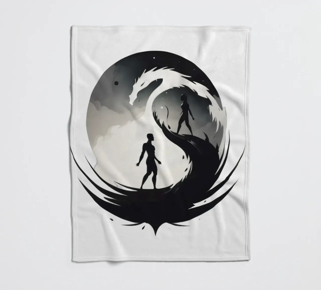 a symbolic journey between two figures and a dragon coperta in pile da DesignDoodle