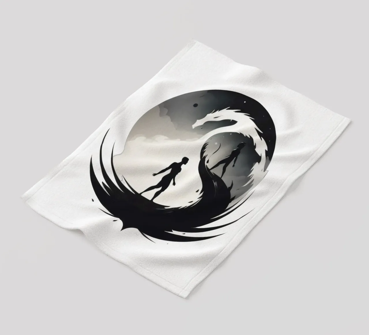 a symbolic journey between two figures and a dragon coperta in pile da DesignDoodle