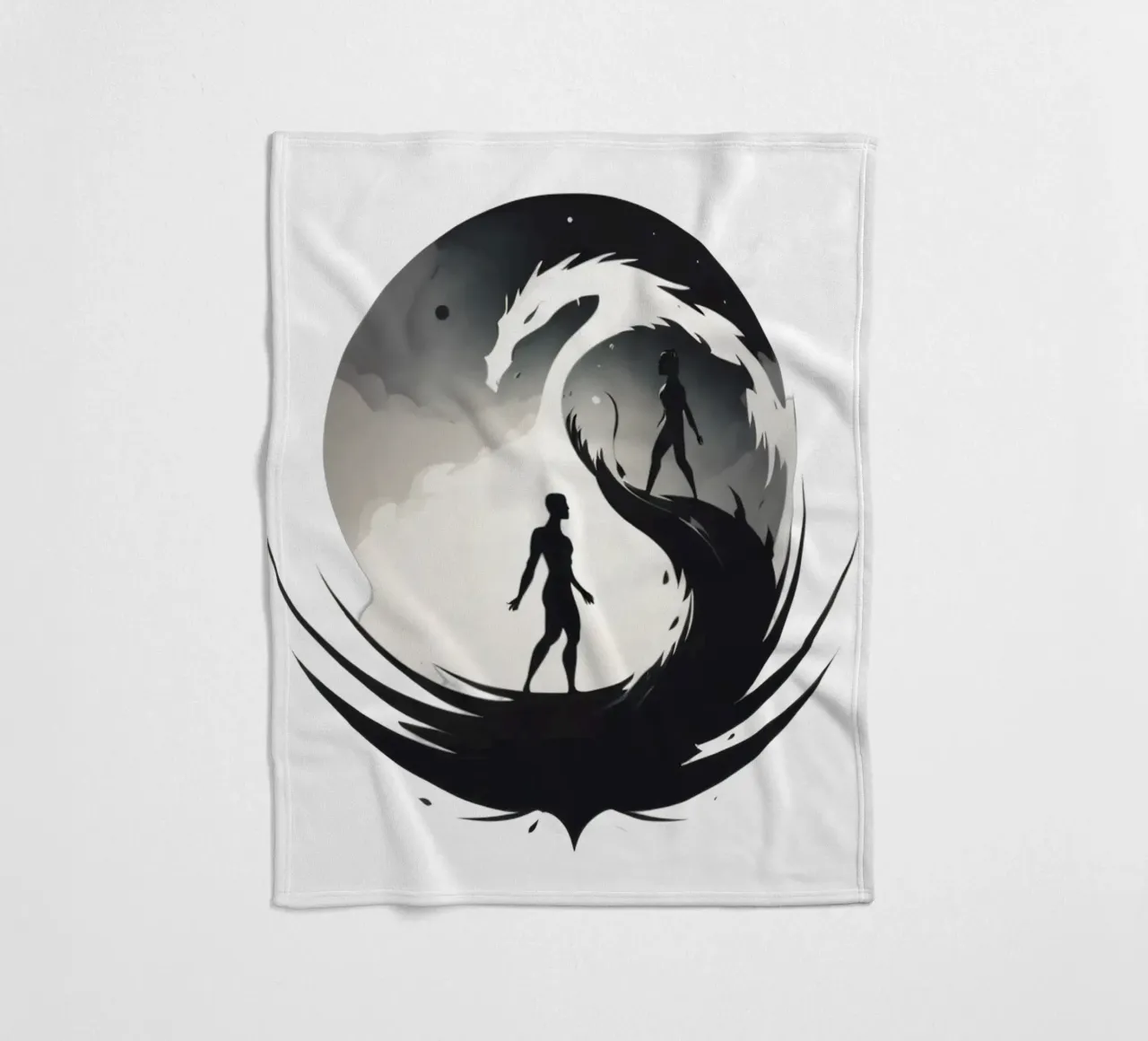 a symbolic journey between two figures and a dragon coperta in pile da DesignDoodle