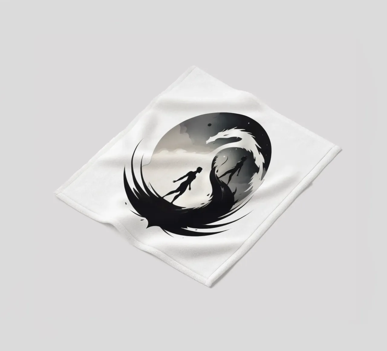a symbolic journey between two figures and a dragon coperta in pile da DesignDoodle