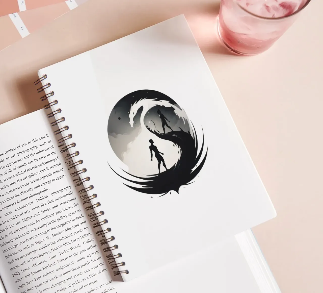 a symbolic journey between two figures and a dragon diario ad anelli da DesignDoodle