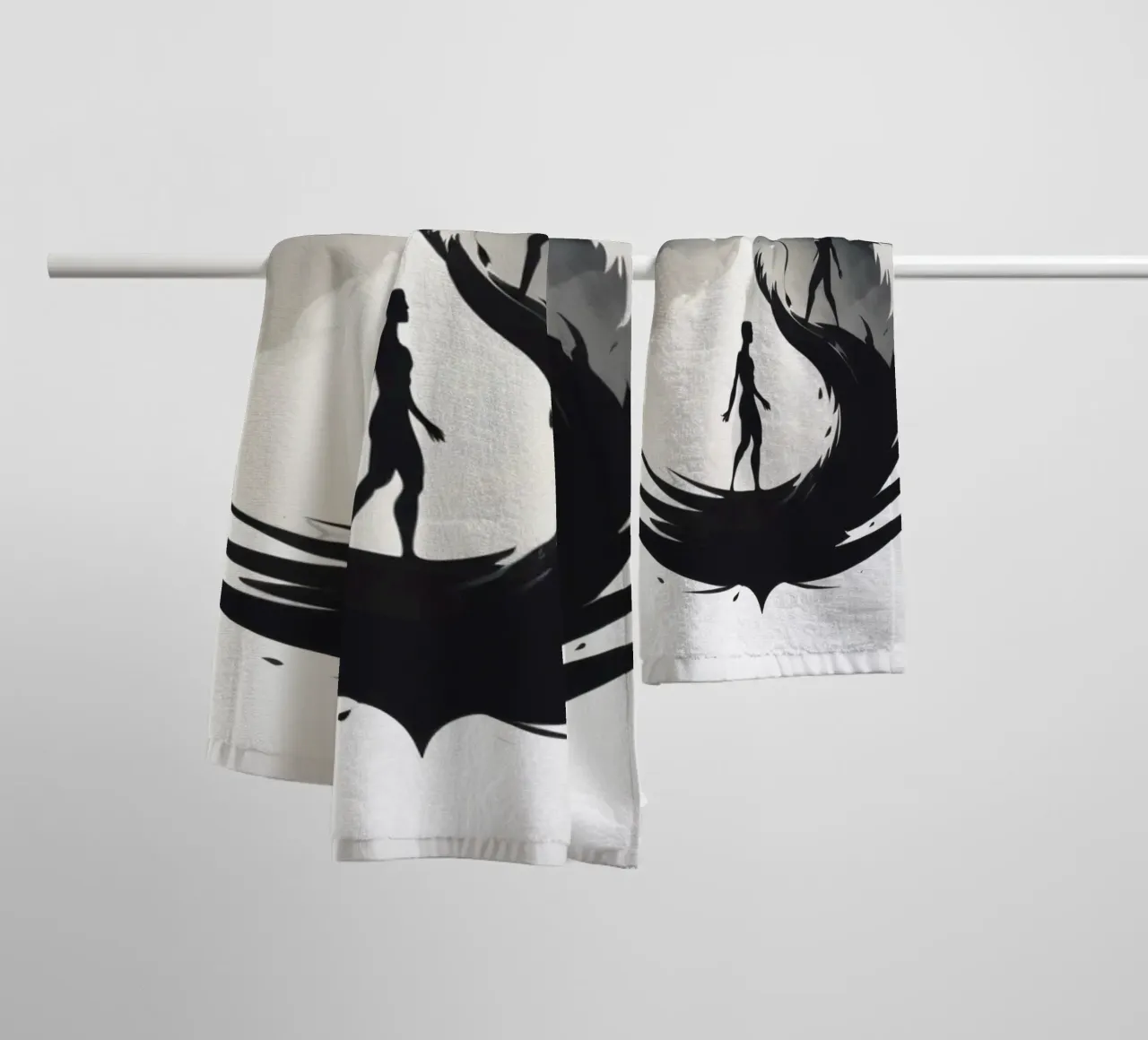 a symbolic journey between two figures and a dragon asciugamano da bagno da DesignDoodle