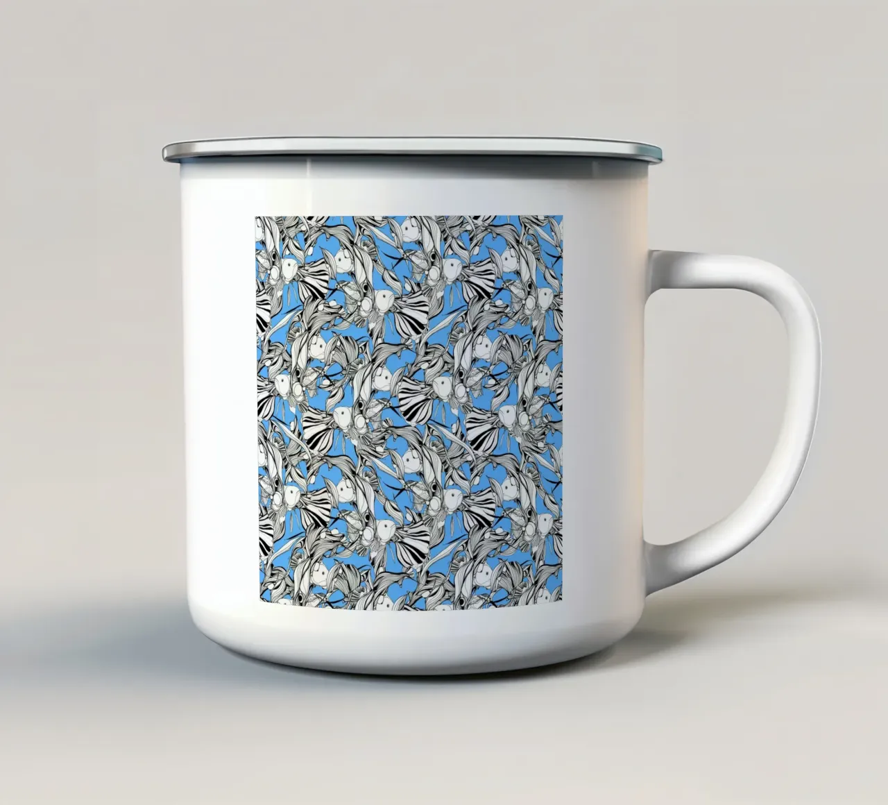 Birds And Fish Blue tazza in smalto da Giulio Iurissevich