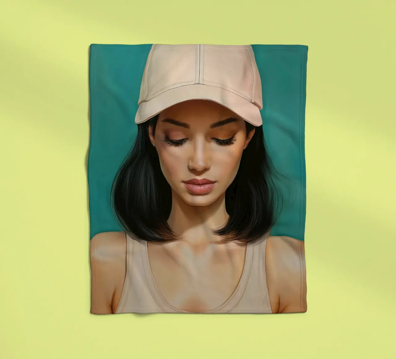 Ritratto di donna moderna con cappellino da baseball in colori tenui coperta in pile da Take Your Art BV