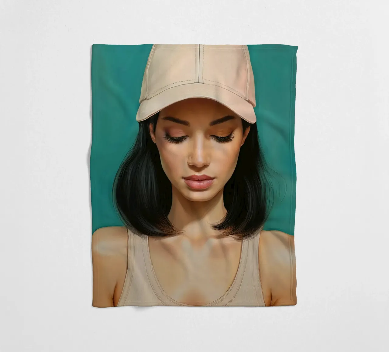 Ritratto di donna moderna con cappellino da baseball in colori tenui coperta in pile da Take Your Art BV