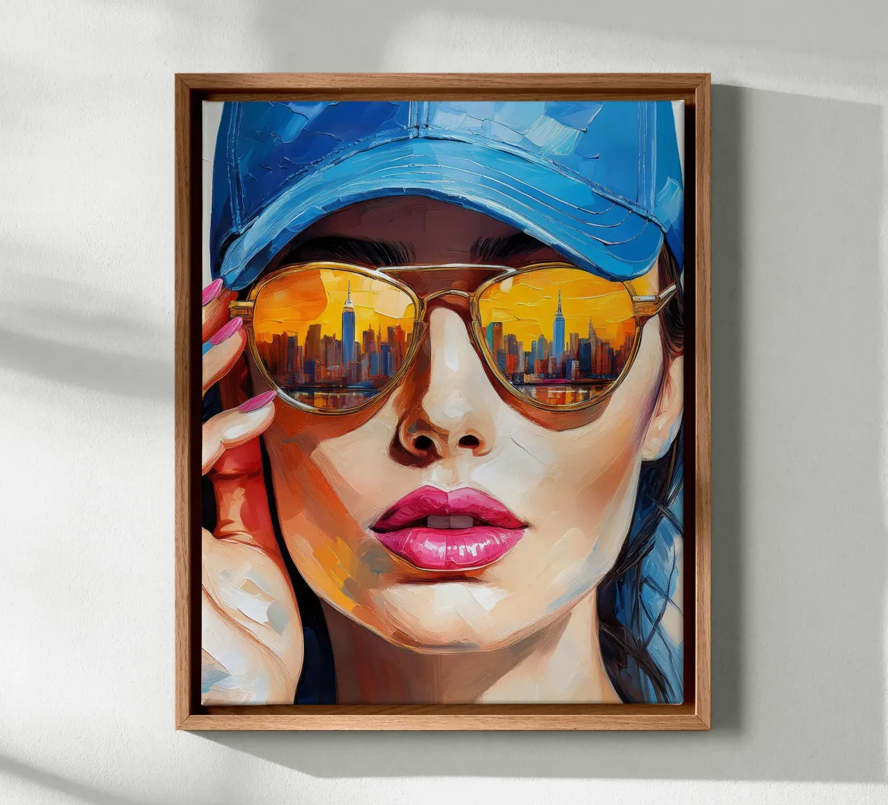 Ritratto Donna con occhiali da sole silhouette NYC tela con Cornice a cassetta da Take Your Art BV