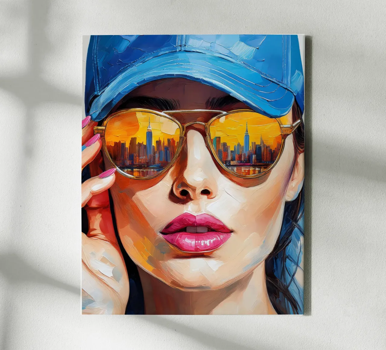 Ritratto Donna con occhiali da sole silhouette NYC tela con Cornice a cassetta da Take Your Art BV