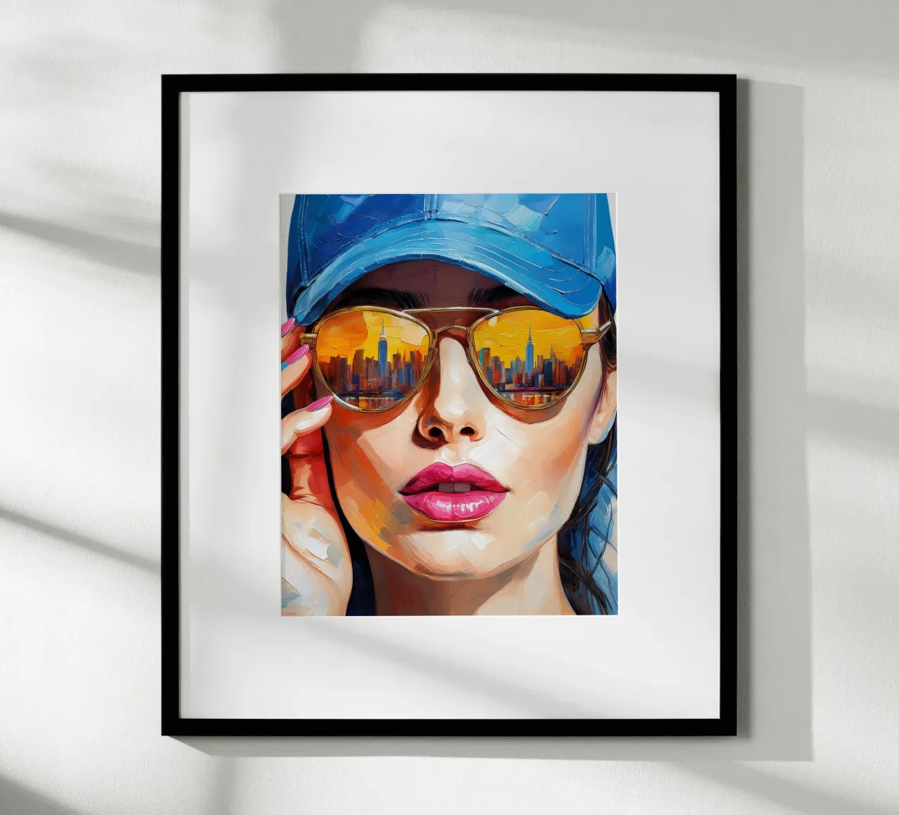 Ritratto Donna con occhiali da sole silhouette NYC poster da Take Your Art BV