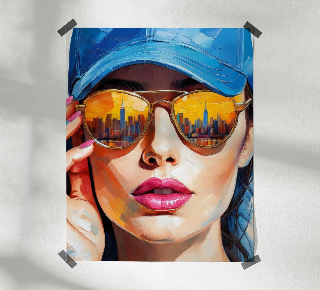 Ritratto Donna con occhiali da sole silhouette NYC poster da Take Your Art BV