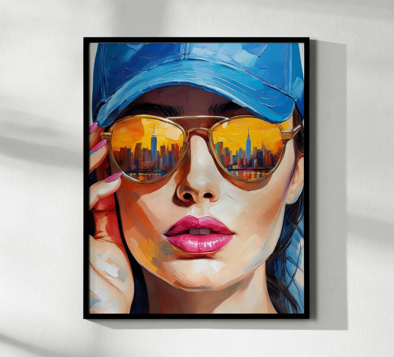 Ritratto Donna con occhiali da sole silhouette NYC poster da Take Your Art BV