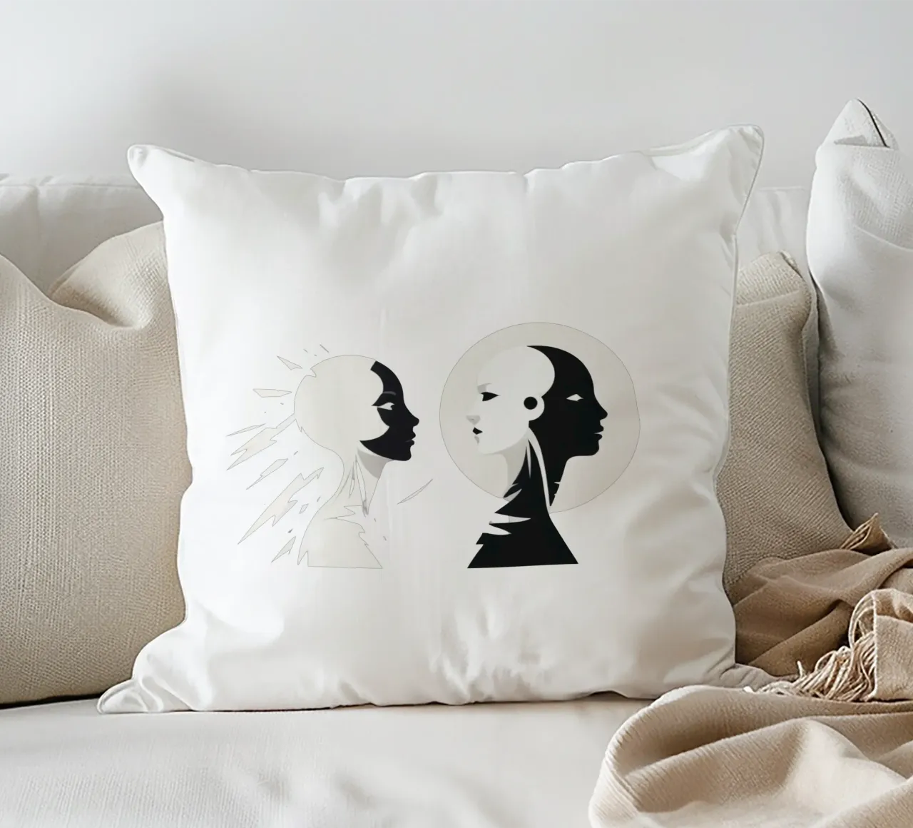 Un design moderno che mostra un contrasto stilizzato tra l'essere umano e il cuscino da DesignDoodle