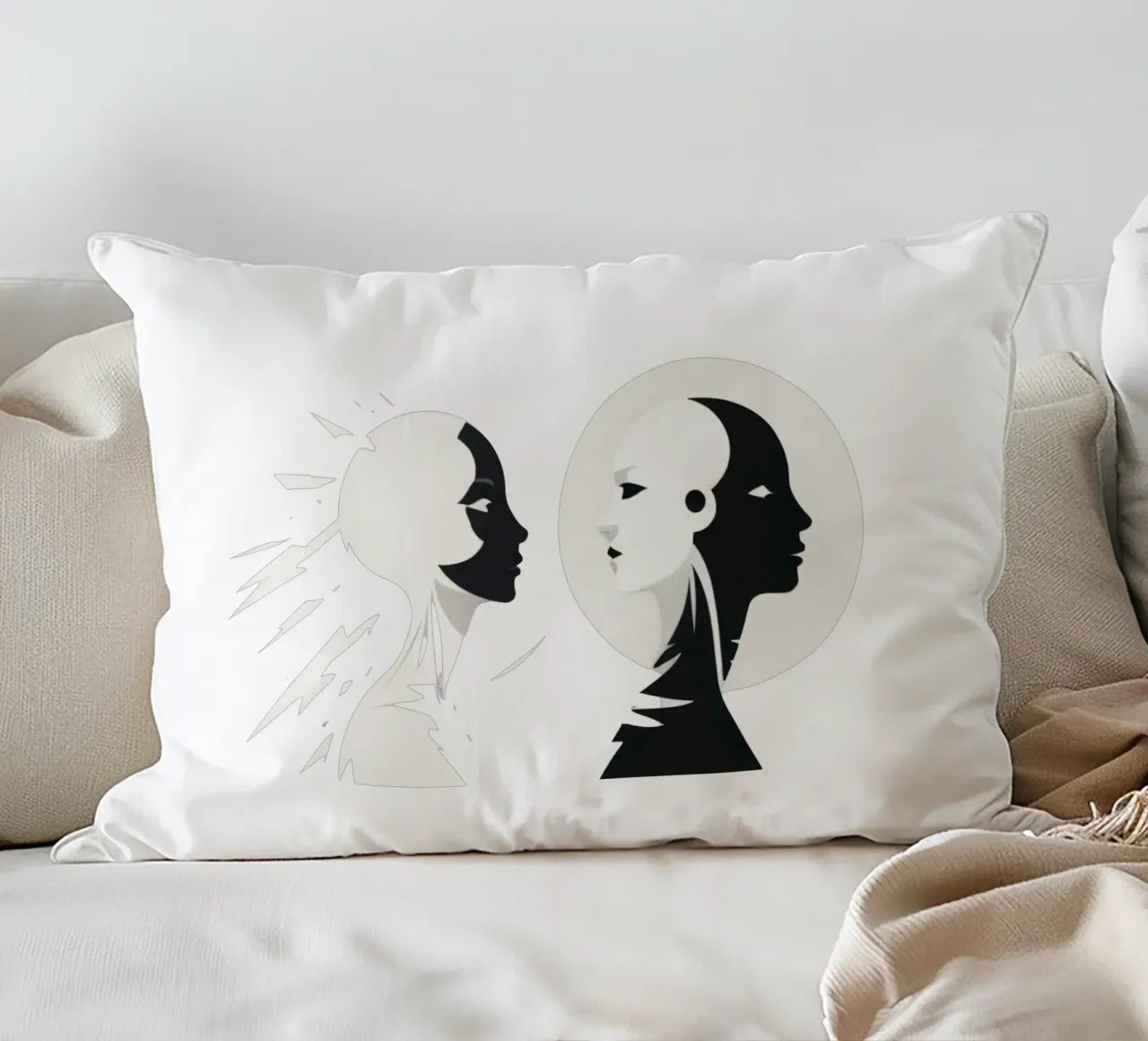 Un design moderno che mostra un contrasto stilizzato tra l'essere umano e il cuscino da DesignDoodle