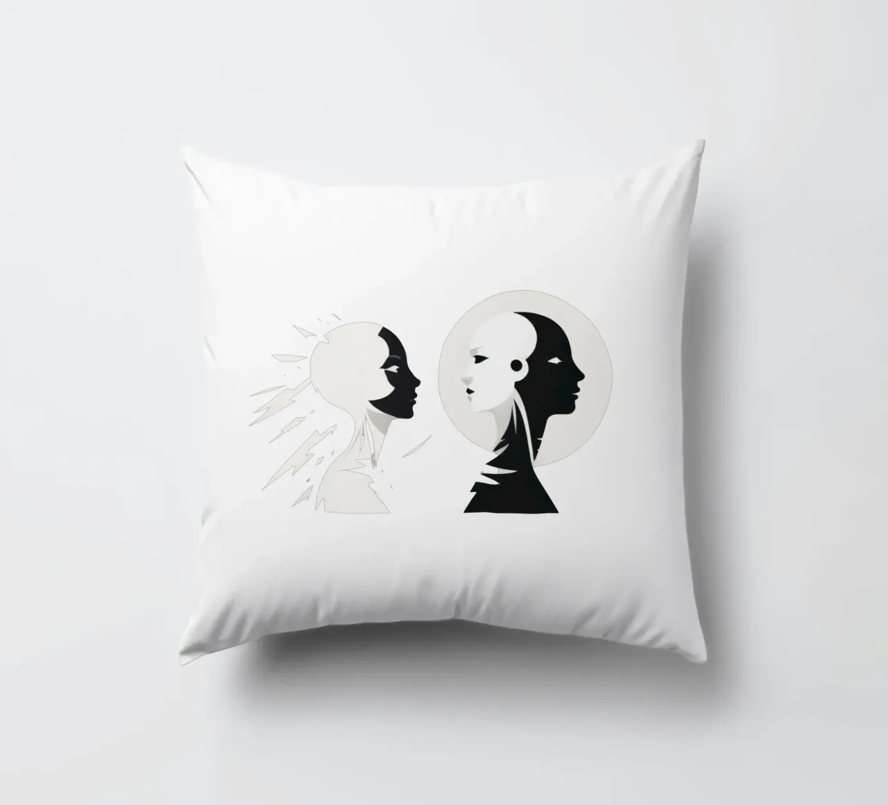 Un design moderno che mostra un contrasto stilizzato tra l'essere umano e il cuscino da DesignDoodle