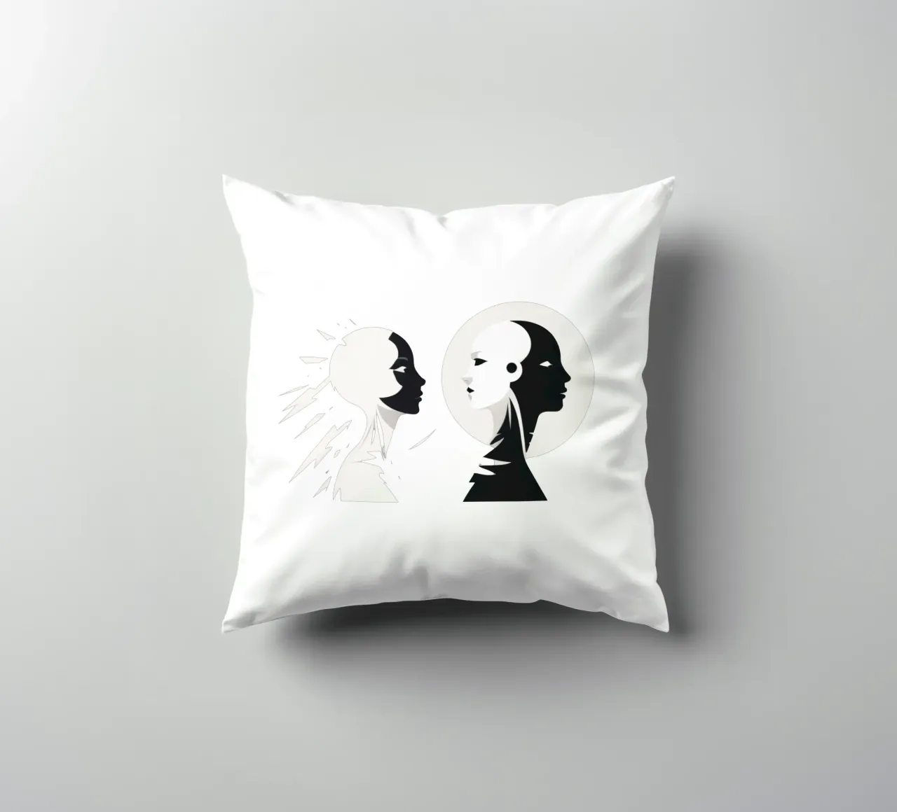 Un design moderno che mostra un contrasto stilizzato tra l'essere umano e il cuscino da DesignDoodle