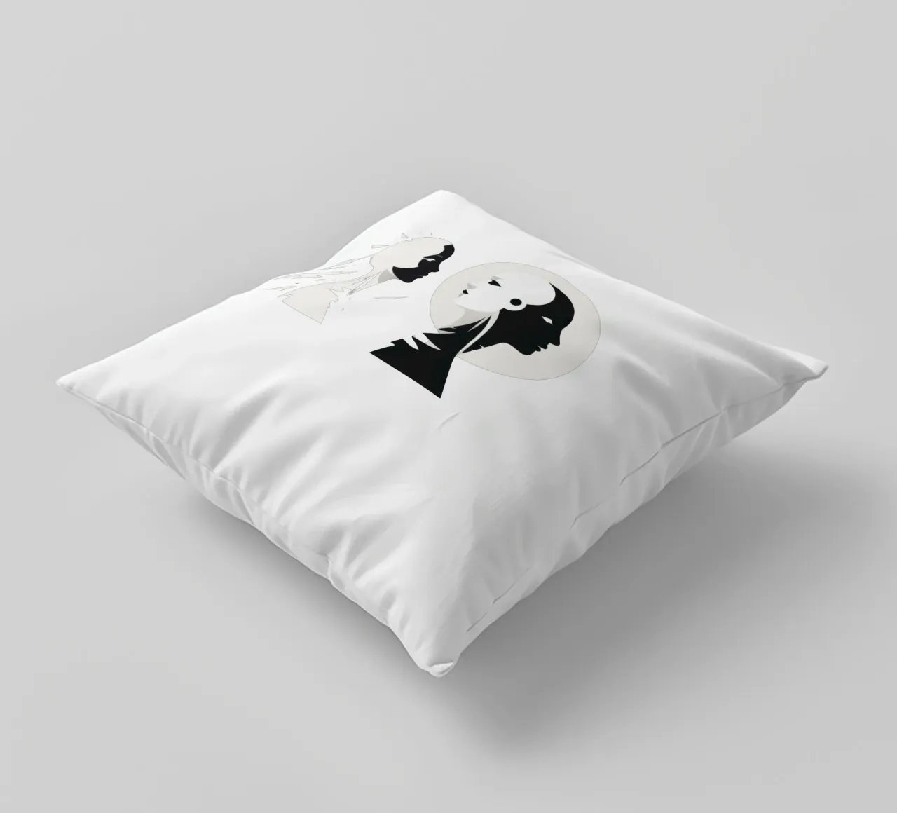 Un design moderno che mostra un contrasto stilizzato tra l'essere umano e il cuscino da DesignDoodle