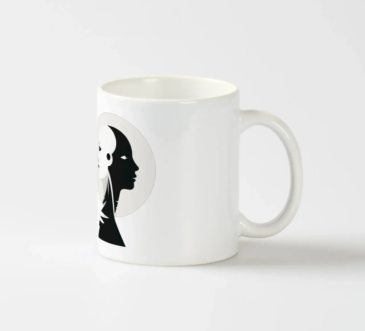 Un design moderno che mostra un contrasto stilizzato tra l'essere umano e il tazza in ceramica da DesignDoodle