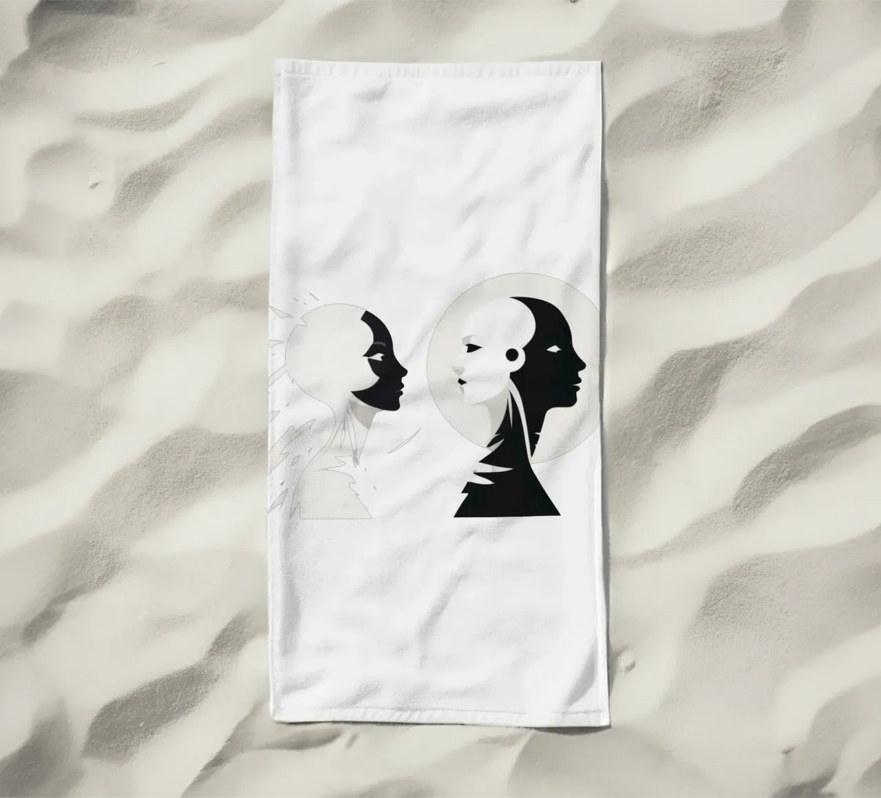 Un design moderno che mostra un contrasto stilizzato tra l'essere umano e il telo mare da DesignDoodle