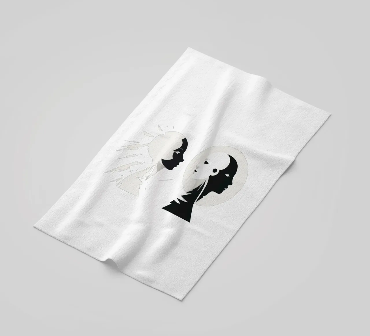 Un design moderno che mostra un contrasto stilizzato tra l'essere umano e il telo mare da DesignDoodle