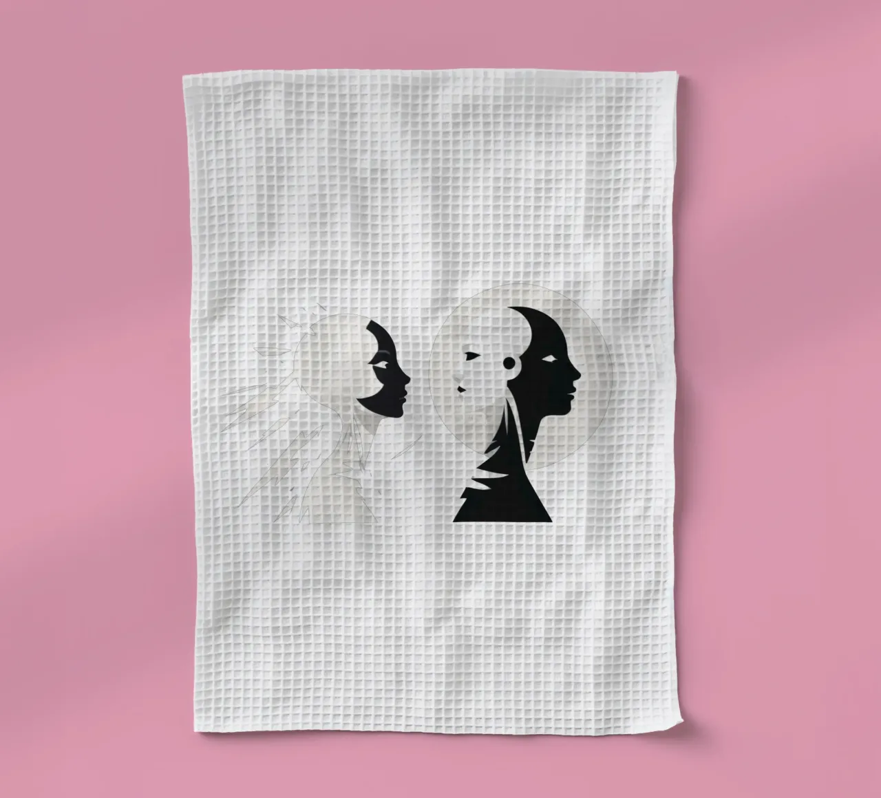 Un design moderno che mostra un contrasto stilizzato tra l'essere umano e il canovaccio da cucina da DesignDoodle