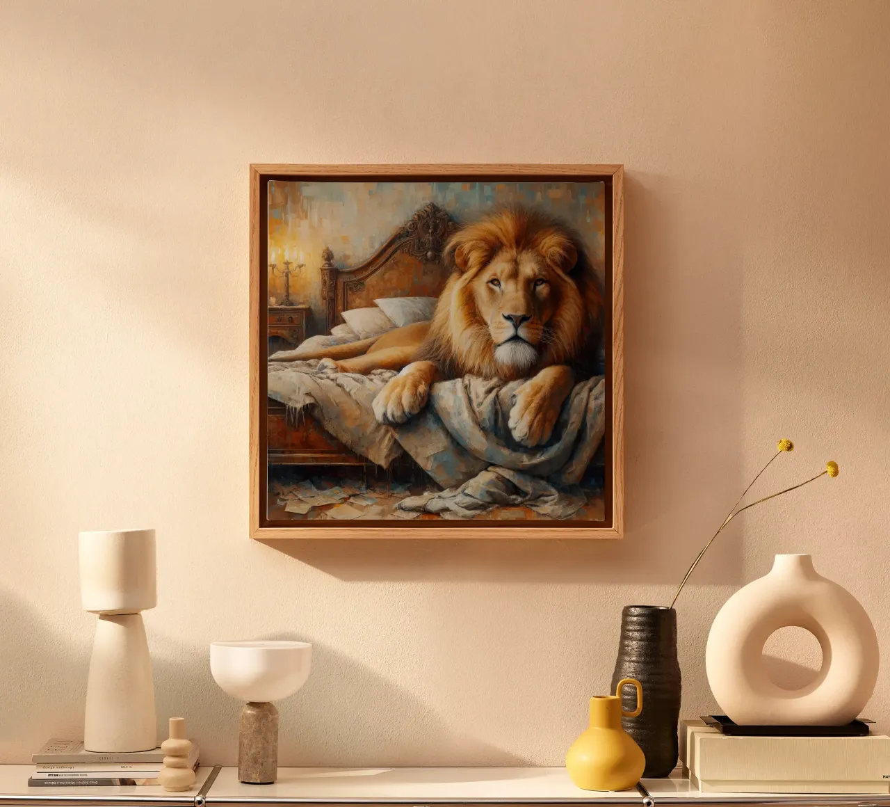 Un leone nel mio letto tela con Cornice a cassetta da 🎁 ARTVI-SHOP