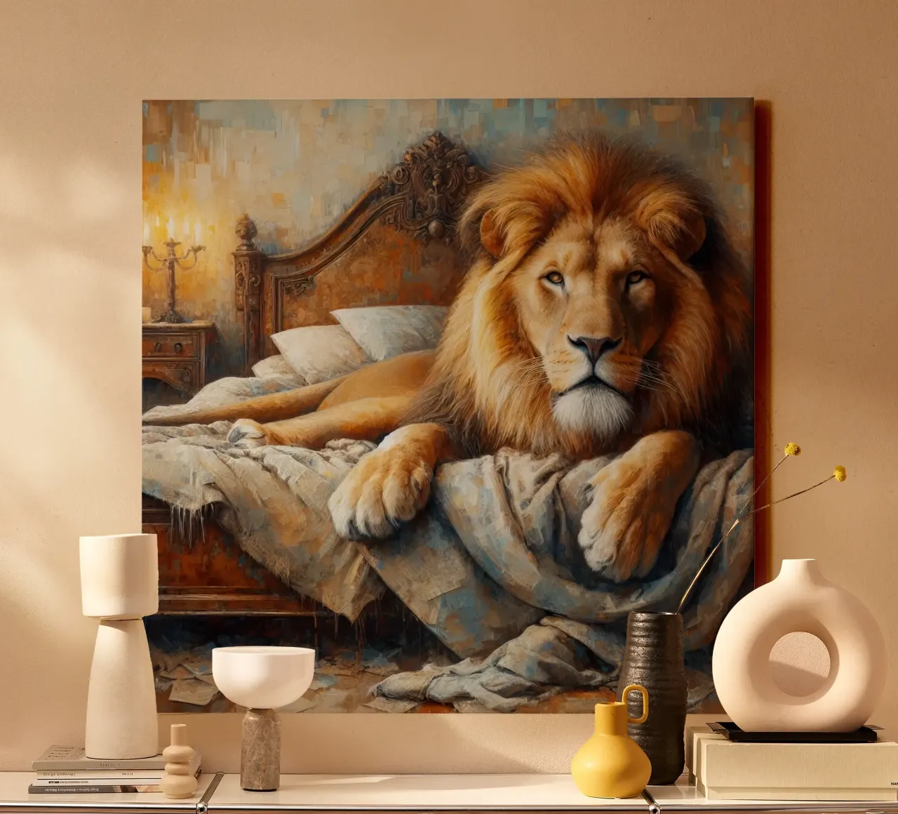 Un leone nel mio letto tela con Cornice a cassetta da 🎁 ARTVI-SHOP