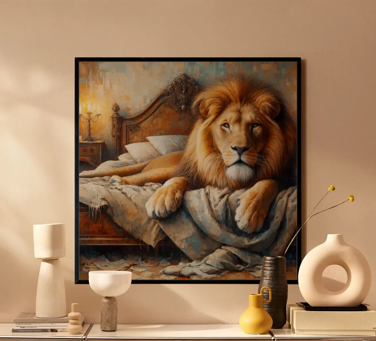 Un león en mi cama hahnemühle de 🎁 ARTVI-SHOP