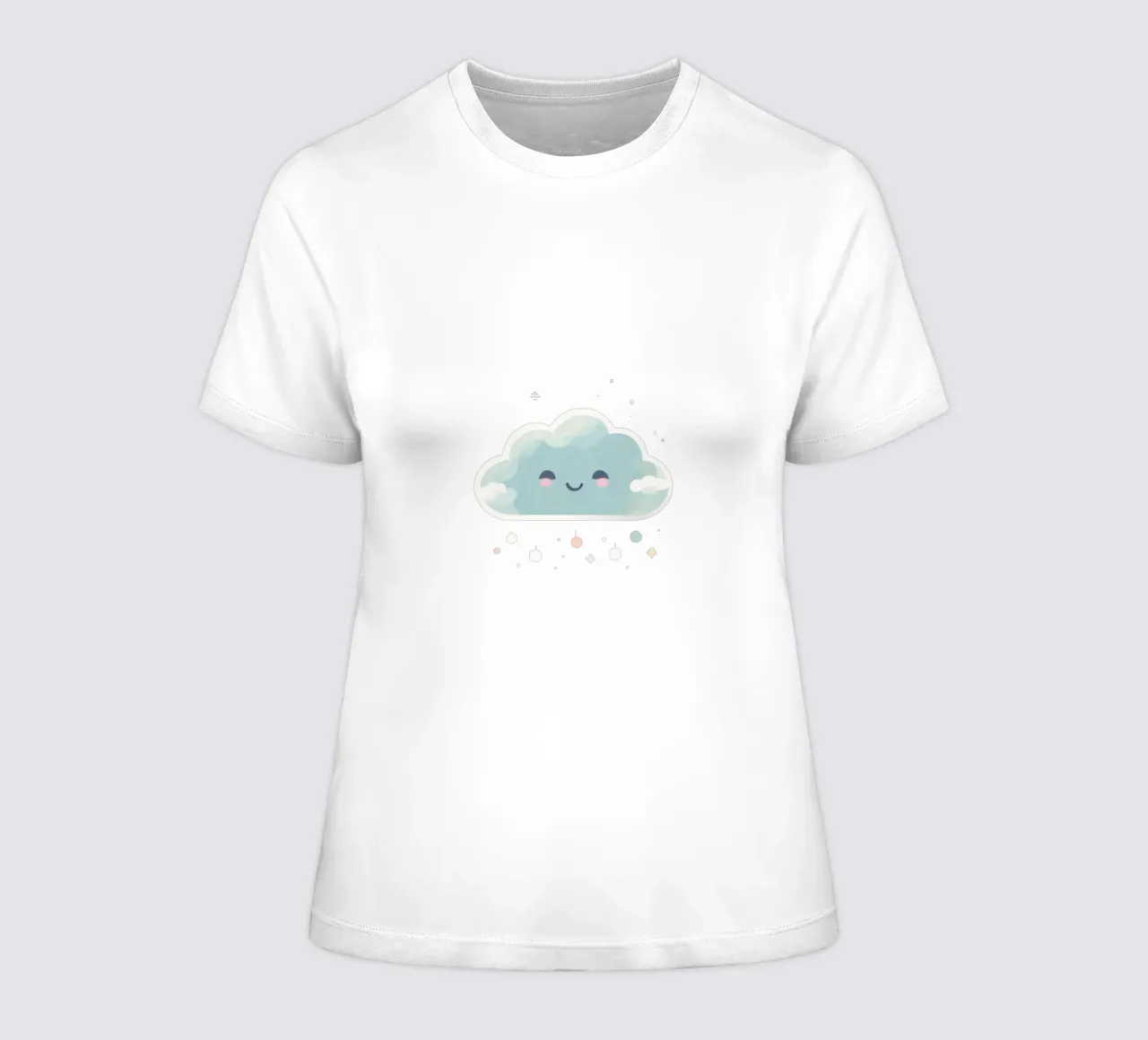 Cute cloud character smiling with colorful raindrops and spa women's fitted t-shirt by DesignDoodle