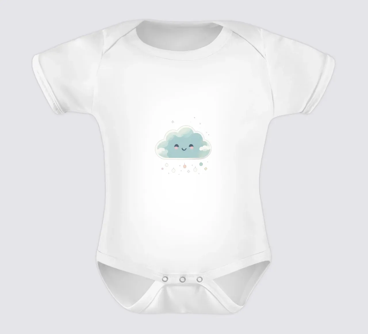 Cute cloud character smiling with colorful raindrops and spa short-sleeve baby romper by DesignDoodle