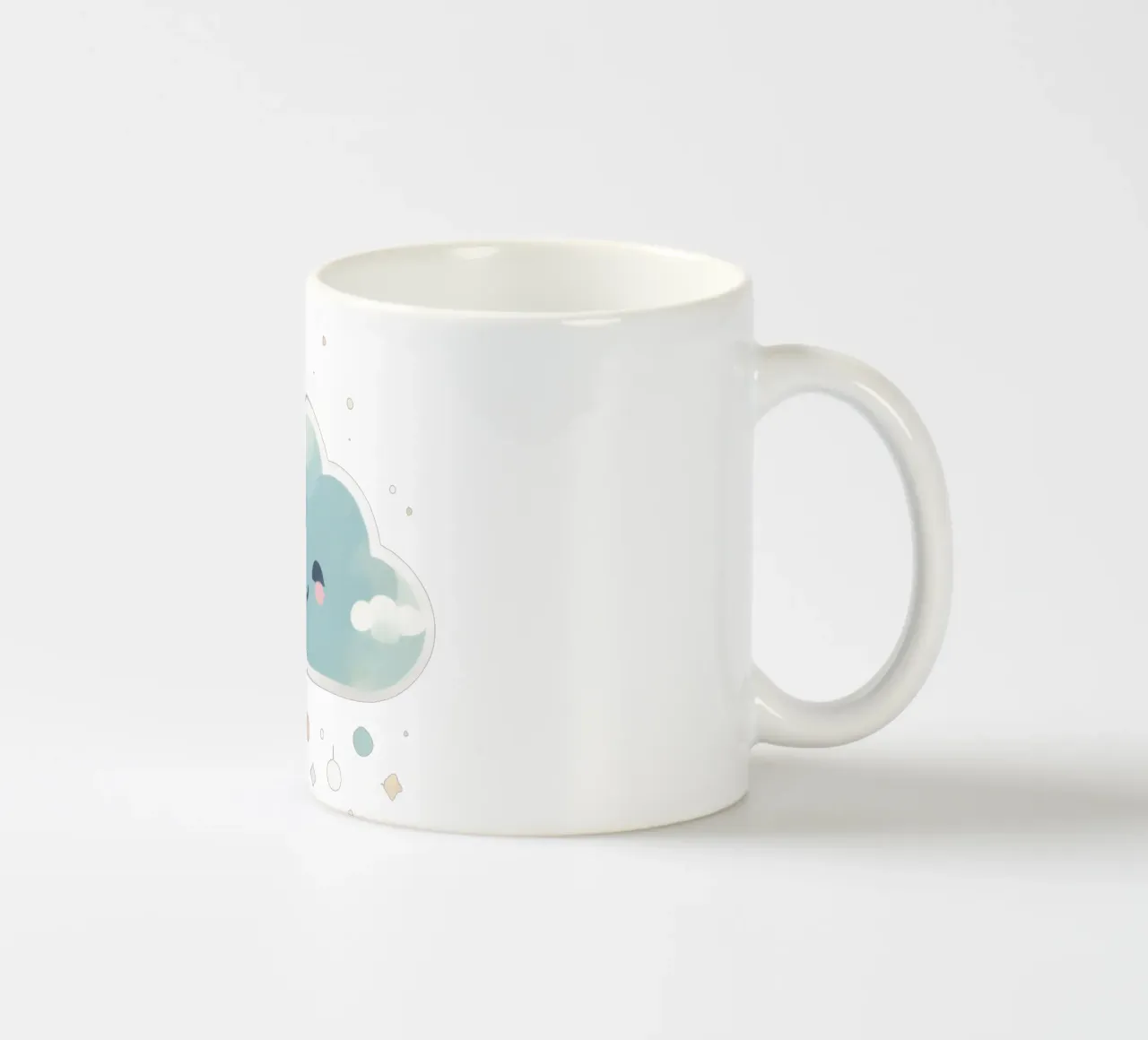 Cute cloud character smiling with colorful raindrops and spa ceramic mug by DesignDoodle