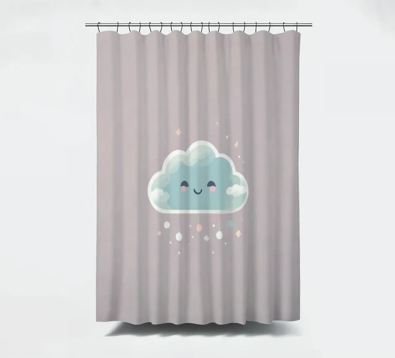 Nette Wolke Charakter lächelnd mit bunten Regentropfen und Spa Duschvorhang von DesignDoodle
