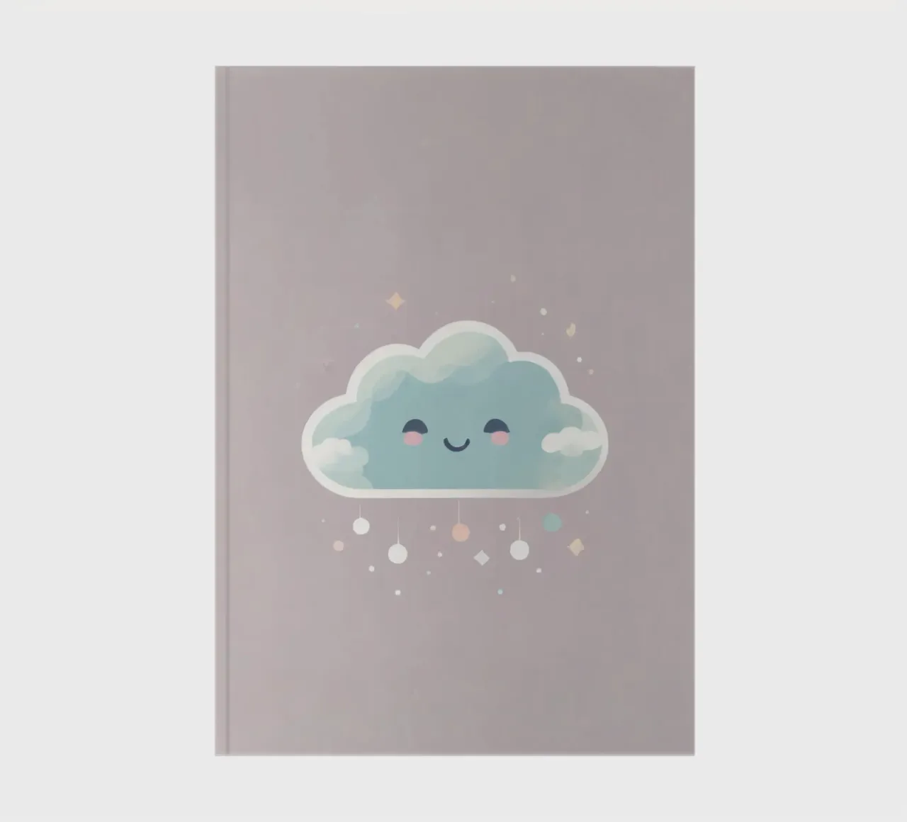 Cute cloud character smiling with colorful raindrops and spa notebook by DesignDoodle