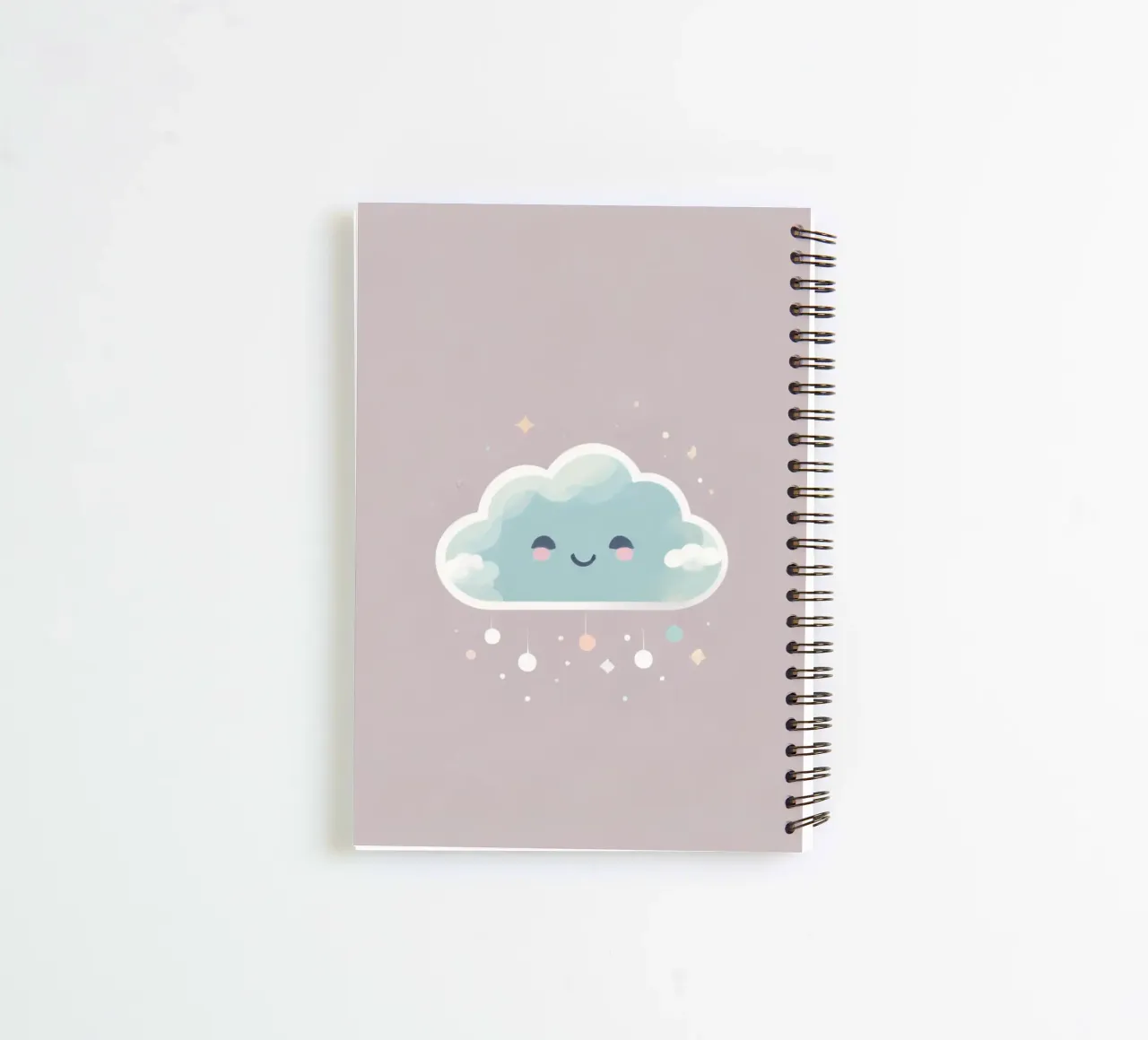 Cute cloud character smiling with colorful raindrops and spa spiral notebook by DesignDoodle