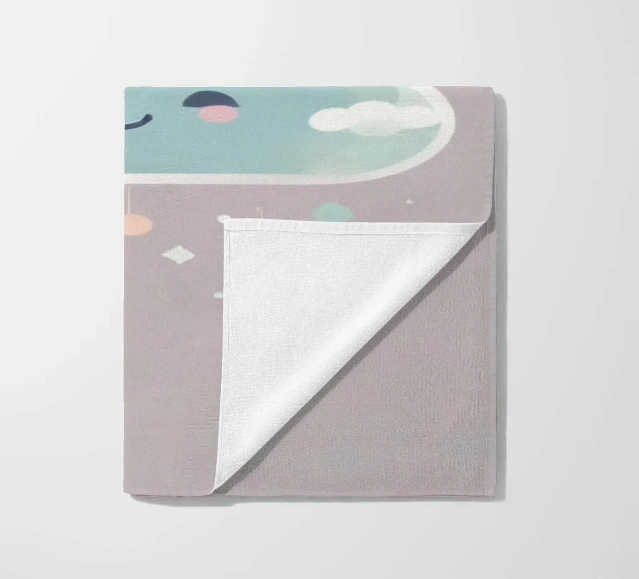 Cute cloud character smiling with colorful raindrops and spa beach towel by DesignDoodle