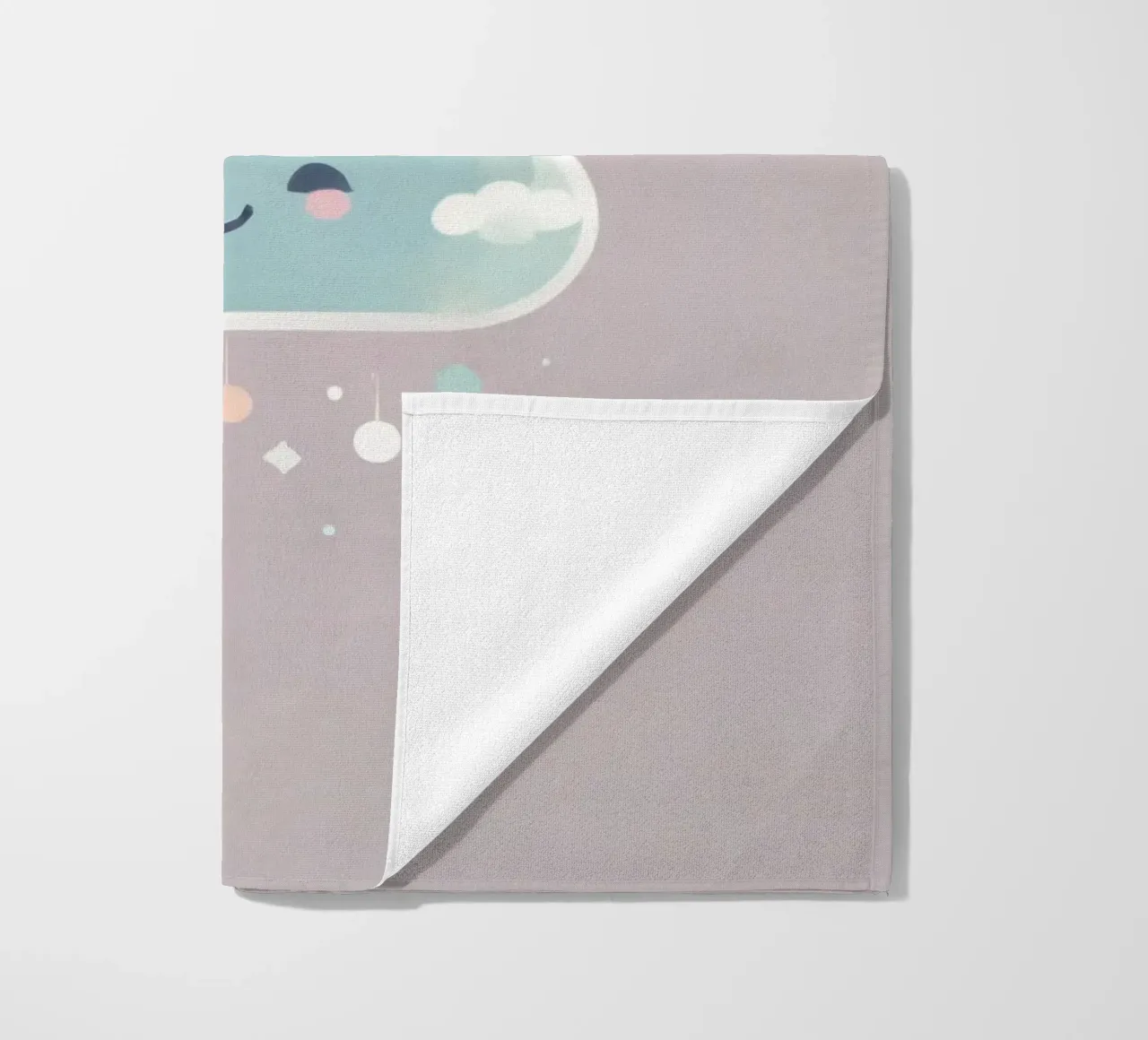 Cute cloud character smiling with colorful raindrops and spa beach towel by DesignDoodle