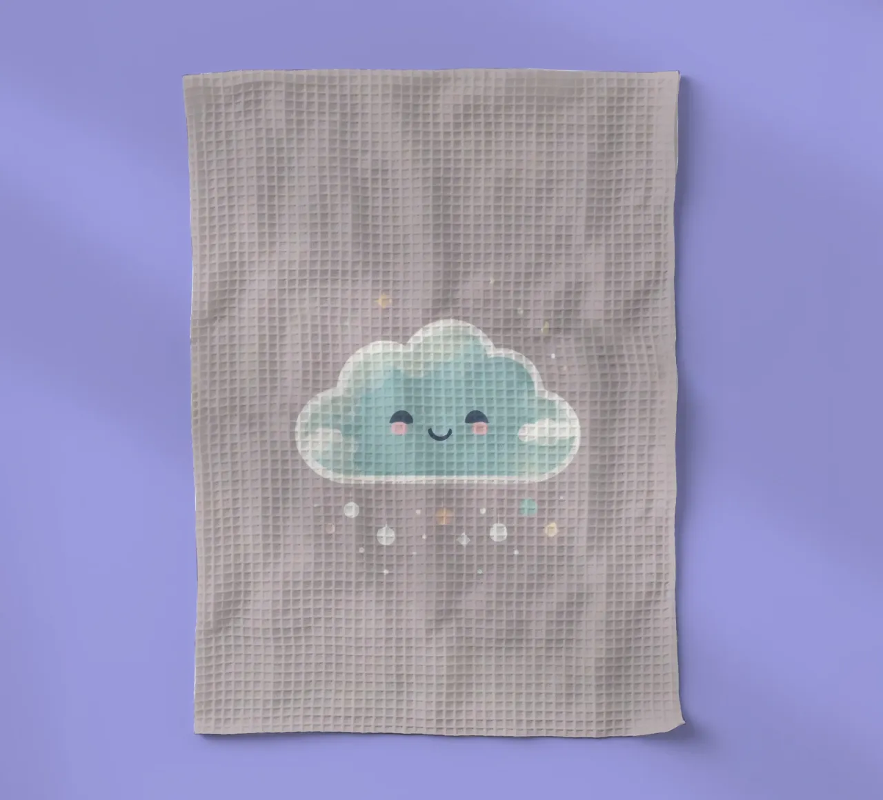 Cute cloud character smiling with colorful raindrops and spa tea towel by DesignDoodle