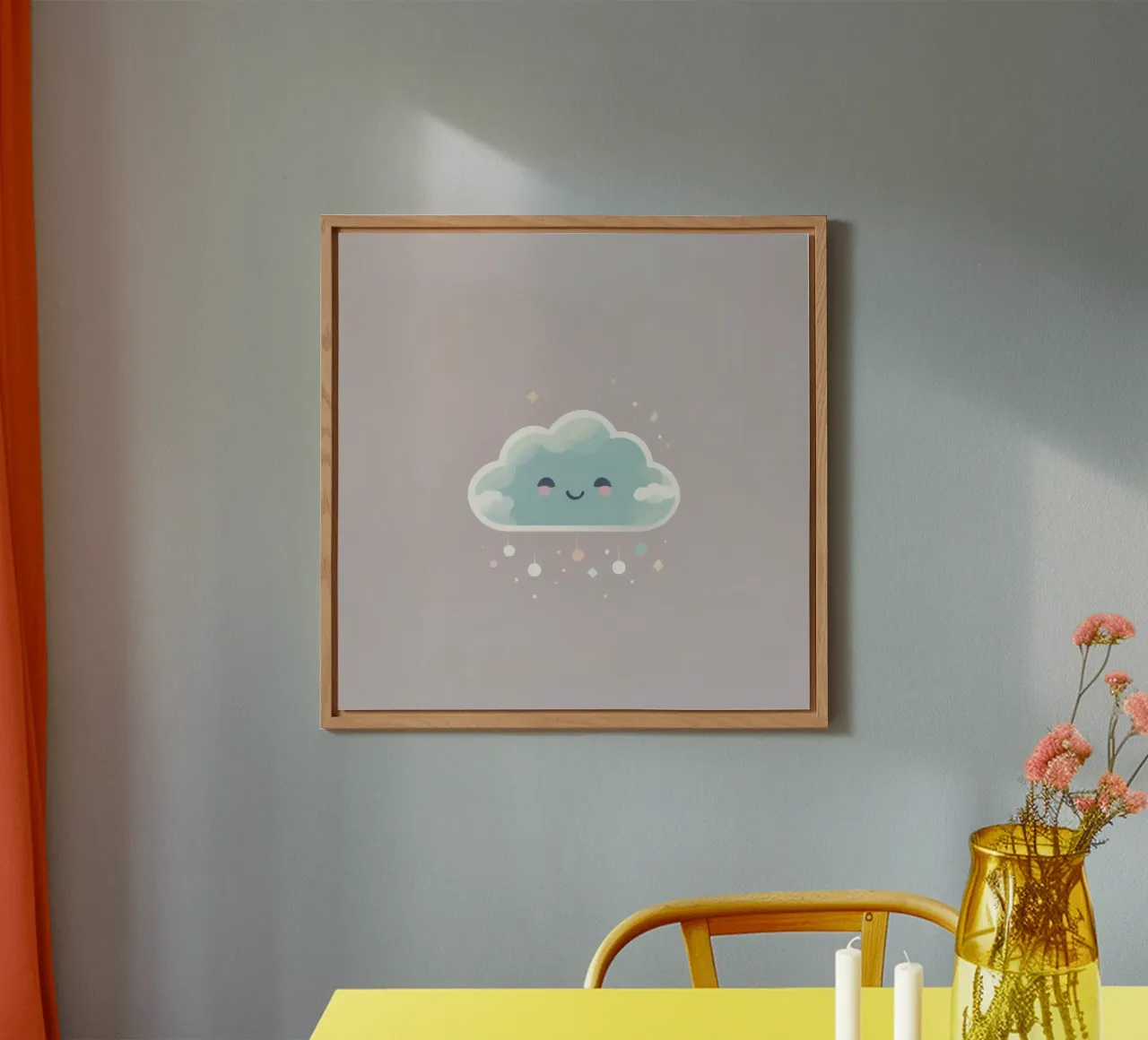 Cute cloud character smiling with colorful raindrops and spa alu-dibond by DesignDoodle