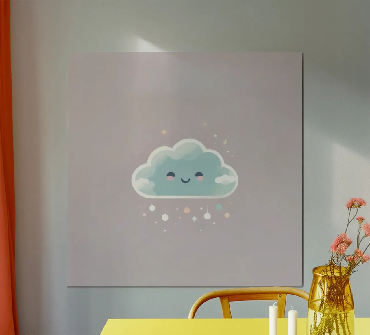 Cute cloud character smiling with colorful raindrops and spa hahnemühle by DesignDoodle