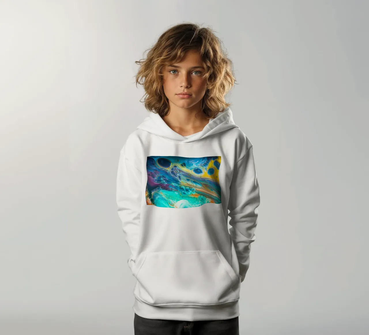 Blue Acrylic Pour Color Liquid marble abstract surfaces Desi kids hoodie by 🎁 ARTVI-SHOP