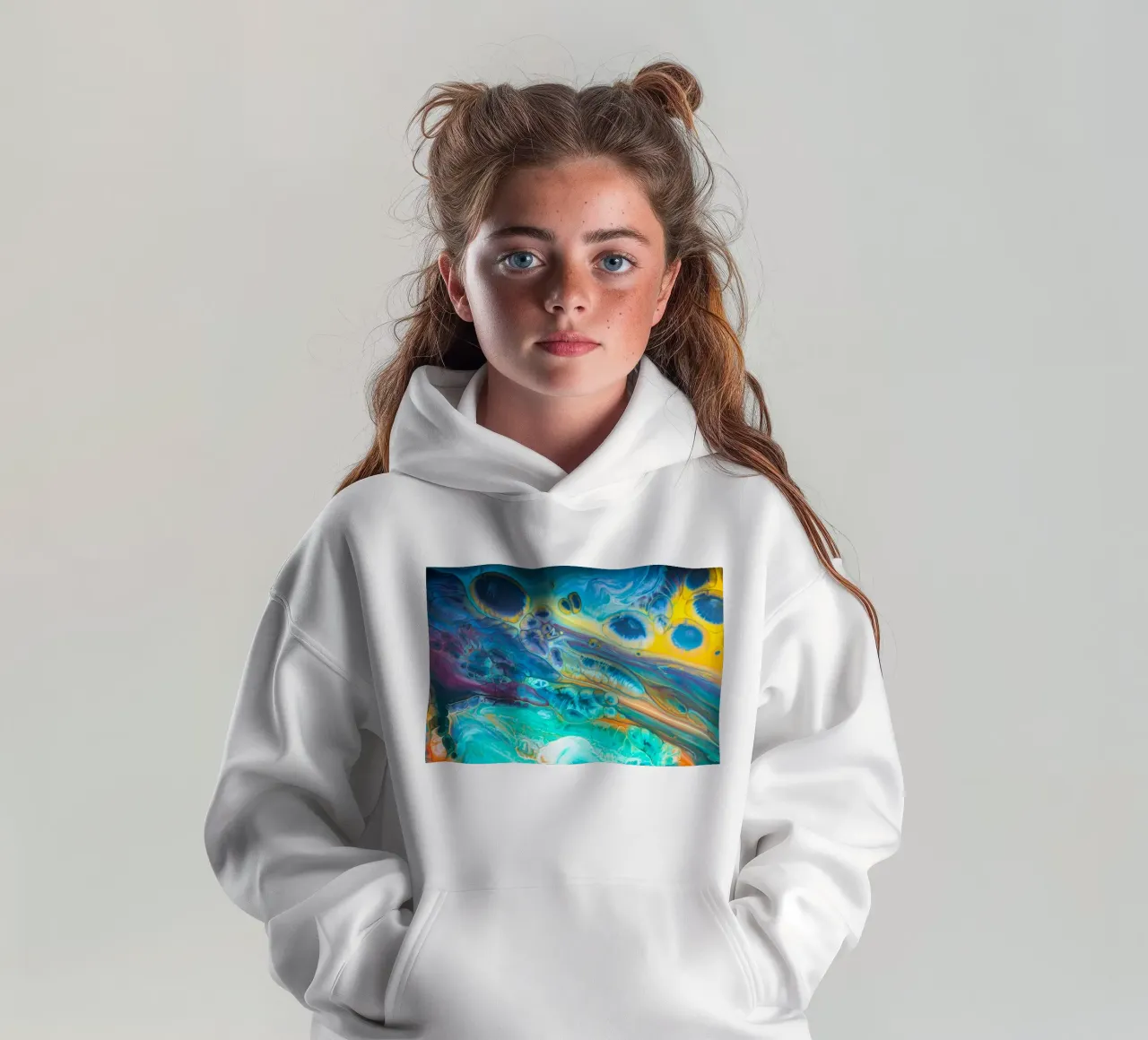Blue Acrylic Pour Color Liquid marble abstract surfaces Desi kids hoodie by 🎁 ARTVI-SHOP