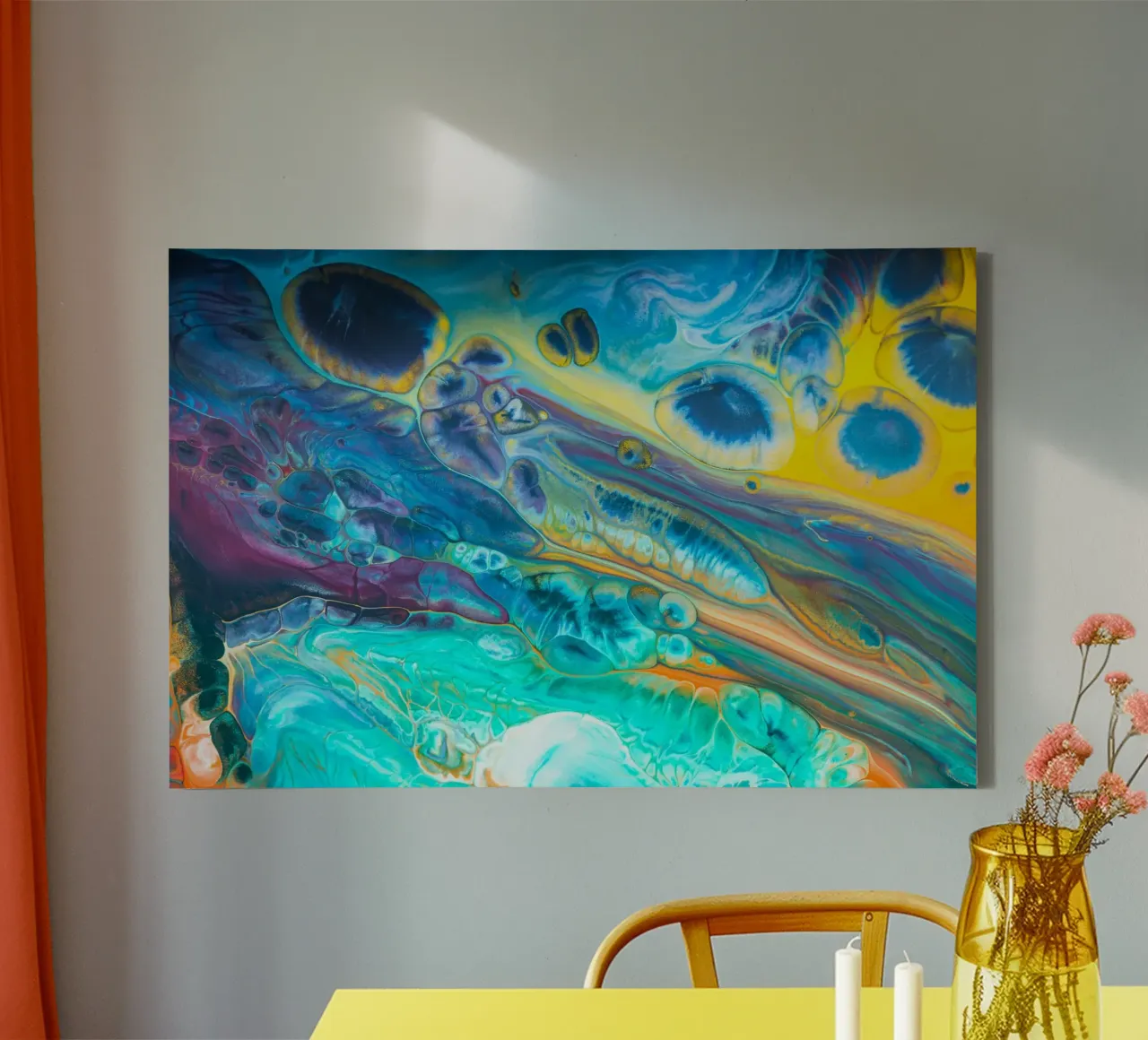 Blauw Acryl Giet Kleur Vloeibaar marmer abstracte oppervlakken Desi canvas van 🎁 ARTVI-SHOP