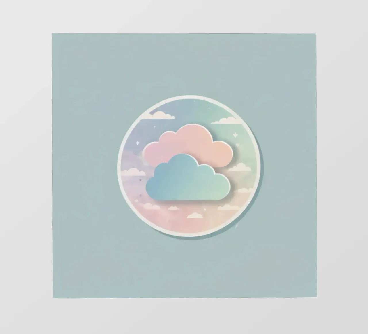 cloud design in circular frame with soft colors and artistic photo wallpaper by DesignDoodle