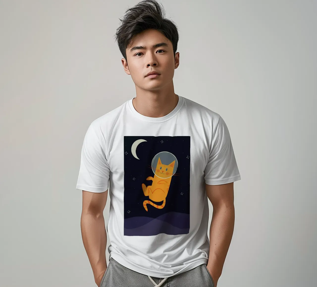 Floating Space Cat t-shirt van Karin Bijlsma