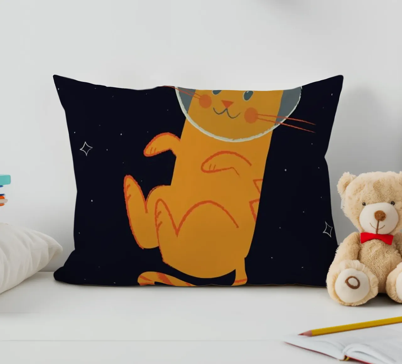 Floating Space Cat decorative cushion by Karin Bijlsma
